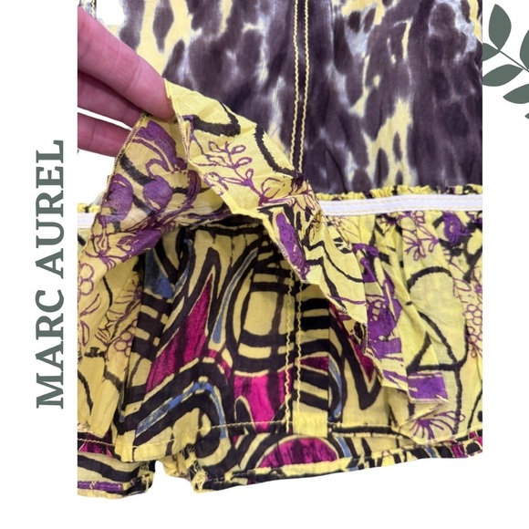 Marc Aurel Yellow & Brown Patterned Skirt | Boho | Ruffle Hem Size Euro 40 Large - Picture 4 of 6